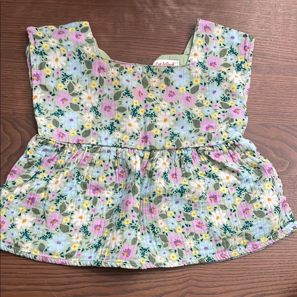 Cat & Jack Green and Purple Floral Blouse